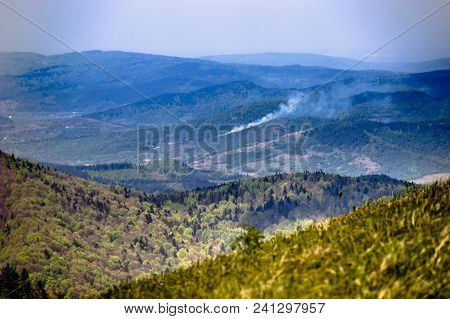 View Of Landscape Of The Carpathian Mountains From Peak Of Parashka Mount, National Park Skolevski B