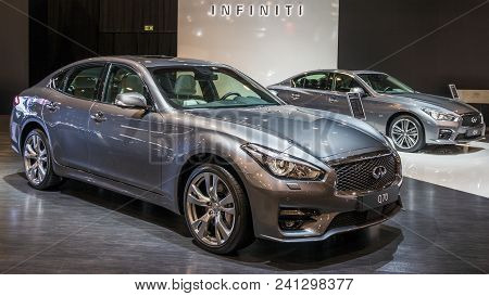 Brussels - Jan 12, 2016: Infiniti Q70 And Infiniti Q50 Cars Showcased At The Brussels Motor Show.