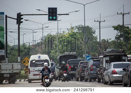 Car And Traffic On Highway Road Near Juction.