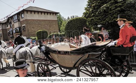 Windsor, England - May 19 2018: Prince Harry, Duke Of Sussex And Meghan, Duchess Of Sussex Leave Win