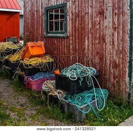 Colorful Tangles Of Ropes In A Fishing Village Near Rustico, Prince Edward Island Canada.