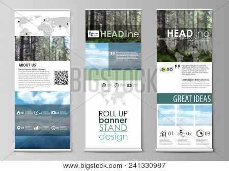 Set Of Roll Up Banner Stands, Flat Design Templates, Abstract Geometric Style, Modern Business Conce