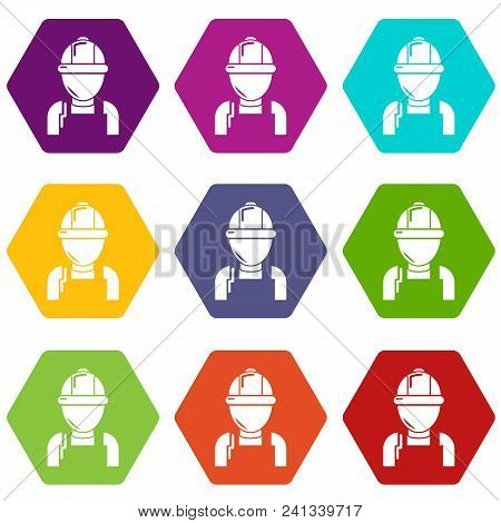 Man Mechanic Icons 9 Set Coloful Isolated On White For Web