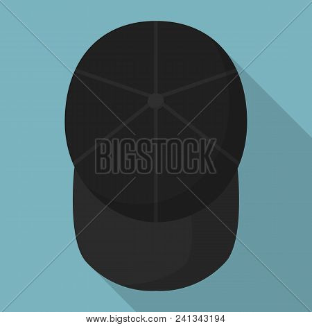 Top View Of Black Baseball Cap Icon. Flat Illustration Of Top View Of Black Baseball Cap Vector Icon