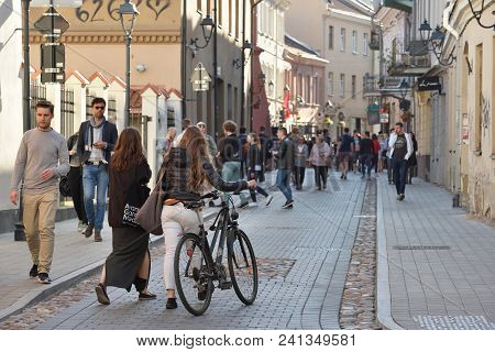 Vilnius, Lithuania - May 19: Unidentified People In Vilnius Old Town On May 19, 2018 In Vilnius Lith