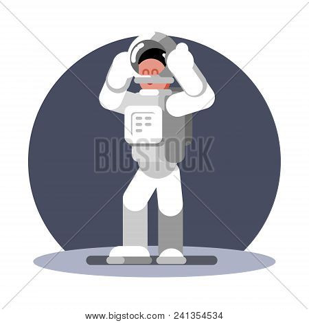 Woman Cosmonaut Take The Helmet Off. Vector Illustration, Eps 10
