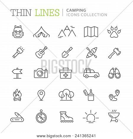 Collection Of Camping Thin Line Icons. Vector Eps 8