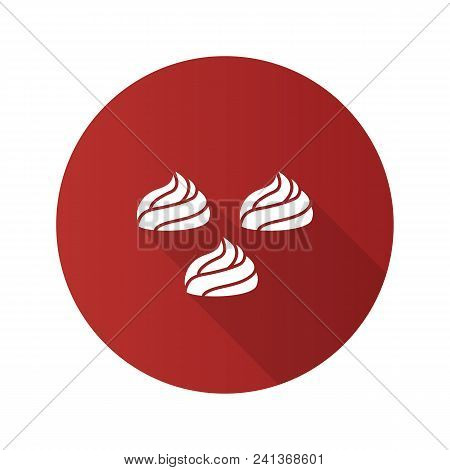 Meringues Flat Design Long Shadow Glyph Icon. Marshmallow. Vector Silhouette Illustration