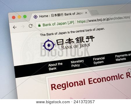Amsterdam, Netherlands - May 19, 2018: Website Of The Bank Of Japan,  The Central Bank Of Japan. The