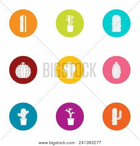 Cactus Icons Set. Flat Set Of 9 Cactus Vector Icons For Web Isolated On White Background