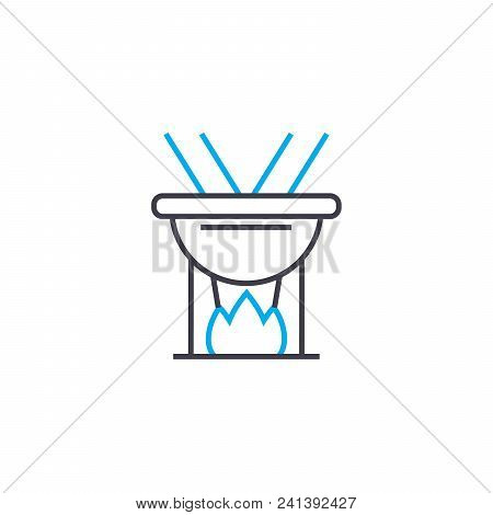 Cooking On Fire Line Icon, Vector Illustration. Cooking On Fire Linear Concept Sign.