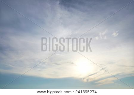 Beautiful Nature Blue Sky With Clouds In The Evening, Colorful Sky As A Background, Cloudscape Conce