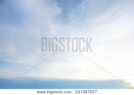 Beautiful Nature Blue Sky With Clouds In The Evening, Colorful Sky As A Background, Cloudscape Conce