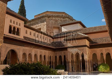 Courtyard Of The Myrtles (patio De Los Arrayanes) In La Alhambra, Granada, Spain