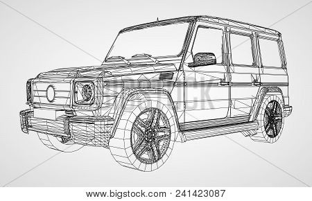 Model Of Premium Frame Suv With A Classic Design. Vector Illustration Of A Black Polygon Triangular 