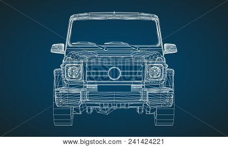 Model Of Premium Frame Suv With A Classic Design. Vector Illustration Of A White Polygonal Triangula