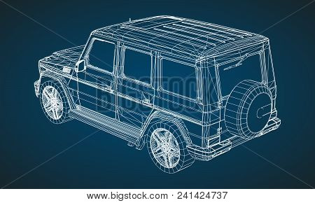 Model Of Premium Frame Suv With A Classic Design. Vector Illustration Of A White Polygonal Triangula