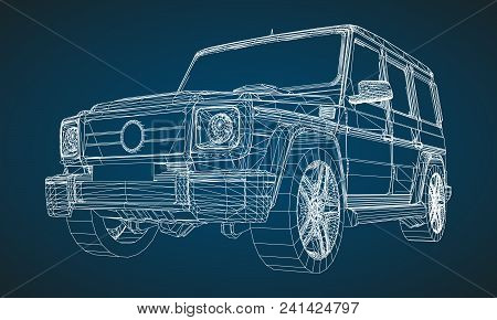 Model Of Premium Frame Suv With A Classic Design. Vector Illustration Of A White Polygonal Triangula
