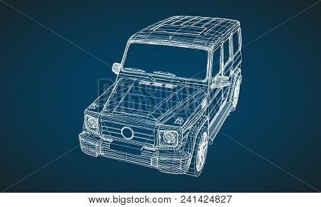 Model Of Premium Frame Suv With A Classic Design. Vector Illustration Of A White Polygonal Triangula