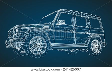 Model Of Premium Frame Suv With A Classic Design. Vector Illustration Of A White Polygonal Triangula