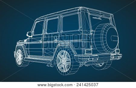 Model Of Premium Frame Suv With A Classic Design. Vector Illustration Of A White Polygonal Triangula
