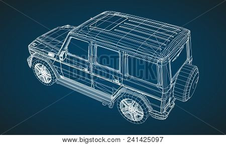 Model Of Premium Frame Suv With A Classic Design. Vector Illustration Of A White Polygonal Triangula