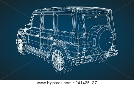 Model Of Premium Frame Suv With A Classic Design. Vector Illustration Of A White Polygonal Triangula