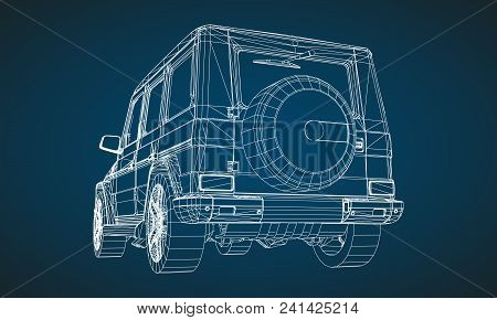 Model Of Premium Frame Suv With A Classic Design. Vector Illustration Of A White Polygonal Triangula