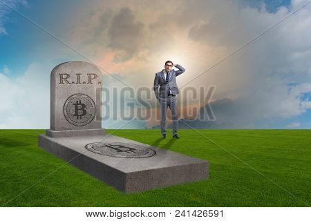 Businessman mourning the demise and death of bitcoin