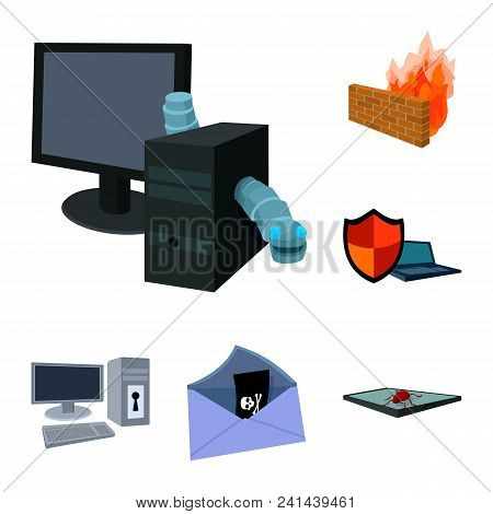 Hacker And Hacking Cartoon Icons In Set Collection For Design. Hacker And Equipment Vector Symbol St