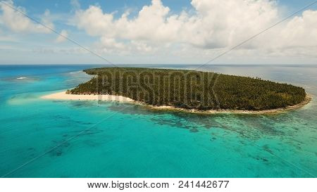 Aerial View Of Beautiful Tropical Island Daco With White Sand Beach. View Of A Nice Tropical Beach F