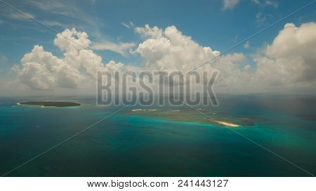 Aerial View Of Beautiful Tropical Island Daco With White Sand Beach. View Of A Nice Tropical Beach F