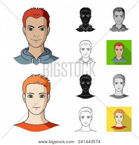 Avatar And Face Cartoon, Black, Flat, Monochrome, Outline Icons In Set Collection For Design. A Pers