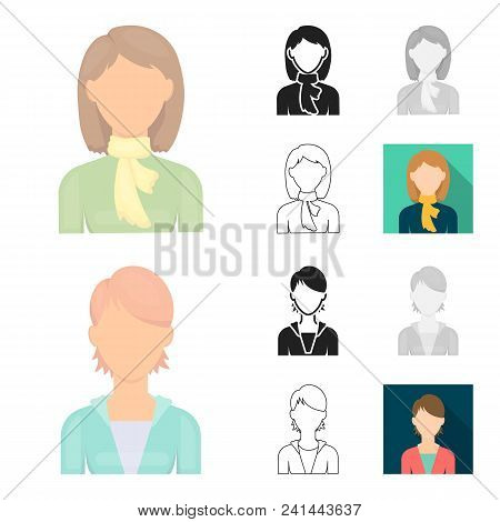 Avatar And Face Cartoon, Black, Flat, Monochrome, Outline Icons In Set Collection For Design. A Pers