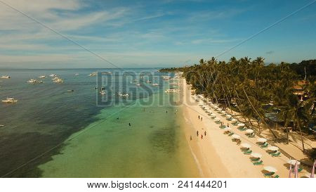 Aerial View Of Tropica Alona Beach On The Island Bohol, Resort, Hotels, Philippines. Beautiful Tropi
