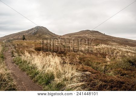 Rozsypaniec And Halicz Hills With Hiking Trail, Few Rocks And Mountaiin Meadows In Autumn Bieszczady