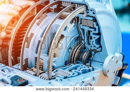 Modern Hydromechanical Gearbox. Cross-section, Showing The Internal Arrangement Of The Mechanism. Au
