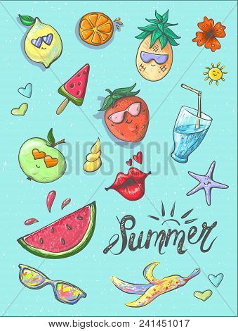 Set Of Fashion Patches, Fun Stickers, Cute Badges Vector In Cartoon Style.