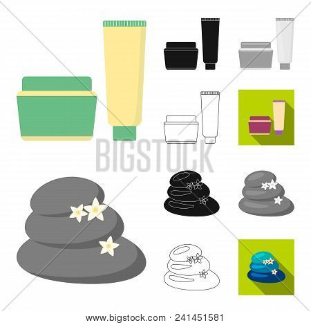 Spa Salon And Equipment Cartoon, Black, Flat, Monochrome, Outline Icons In Set Collection For Design