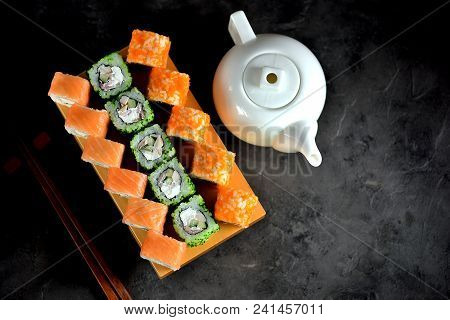 Sushi Philadelphia And California On A Wboard.ooden Olive