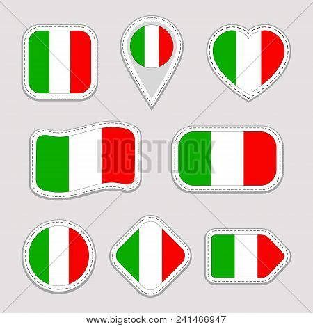 Italy Flag Vector Set. Italian National Flags Stickers Collection. Isolated Icons. Traditional Color