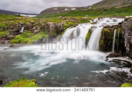 Baejarfoss Waterfall Under More Famous Dynjandi Fall In Iceland, Europe Taken With Long Exposure Mak