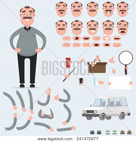 Creating A Young Guy With A Lot Of Different Views, Emotions, Postures And Gestures. Cartoon Style, 
