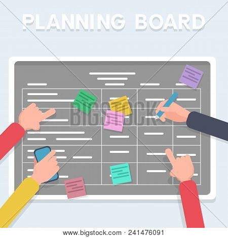 Business Software Development Team Planning Iterations Together. Scrum Methodology Task Board Full O