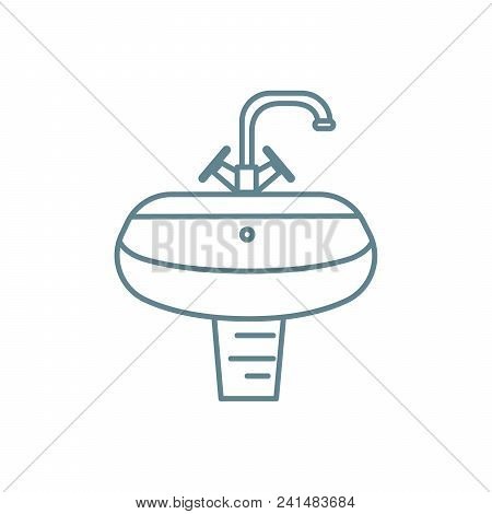 Lavatory Basin Line Icon, Vector Illustration. Lavatory Basin Linear Concept Sign.