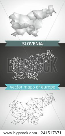 Slovenia Collection Of Vector Design Modern Maps, Gray And Black And Silver Dot Outline Mosaic 3d Ma