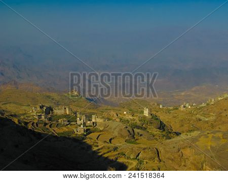 View To Manakha Fortress And Old City And Terrace Farming In Yemen