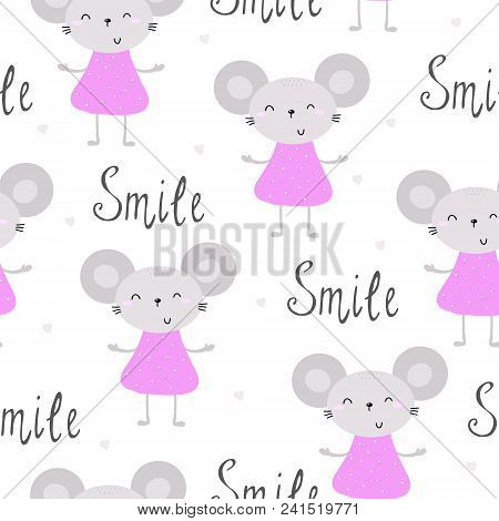 Hand Drawn Sample Pattern With Little Mouse.