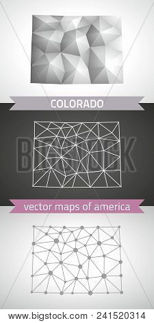 Colorado Collection Of Vector Design Modern Maps, Gray And Black And Silver Dot Outline Mosaic 3d Ma