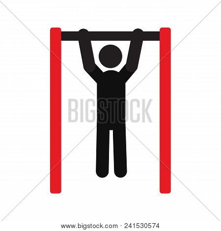 Man Doing Pull Ups Silhouette Icon. Training With Horizontal Bar. Isolated Vector Illustration
